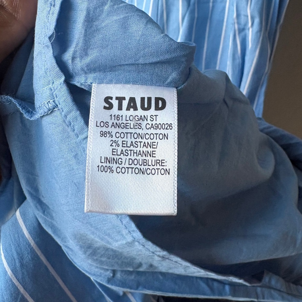 Staud Dress Wells Pinstripe Blue White Striped Cotton Midi Dress Size 10 - Picture 9 of 10